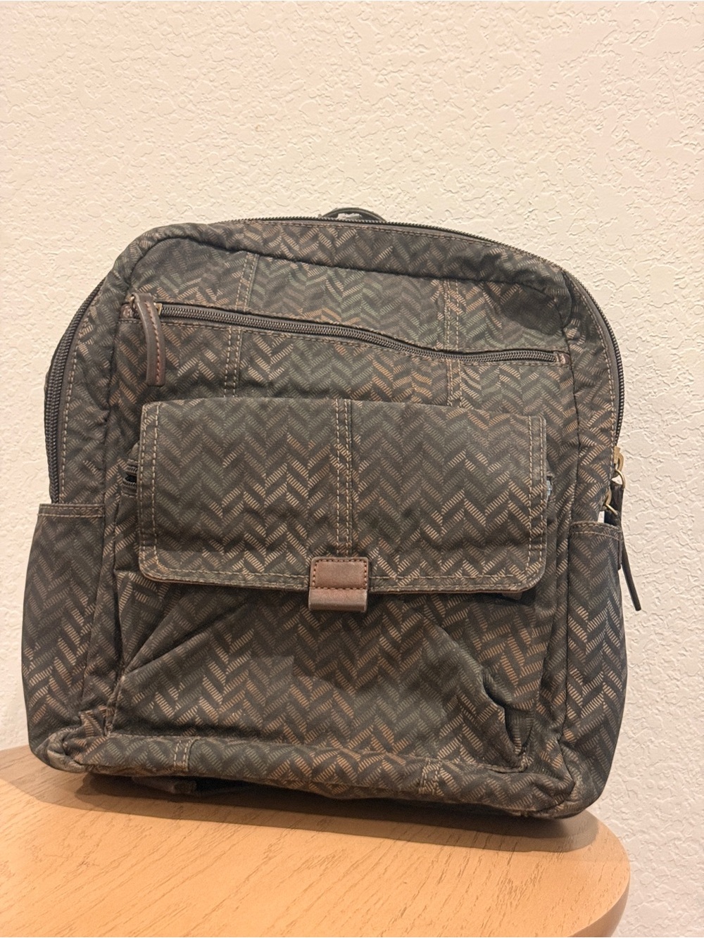 Men's Olive Chevron Pattern Distressed Backpack - Picture 2 of 14